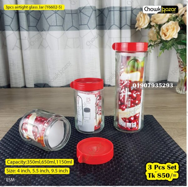 3pcs airtight glass Jar (Y6602-5) - Image 1