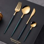 4 Pcs Stainless Steel Green Cutlery Set
