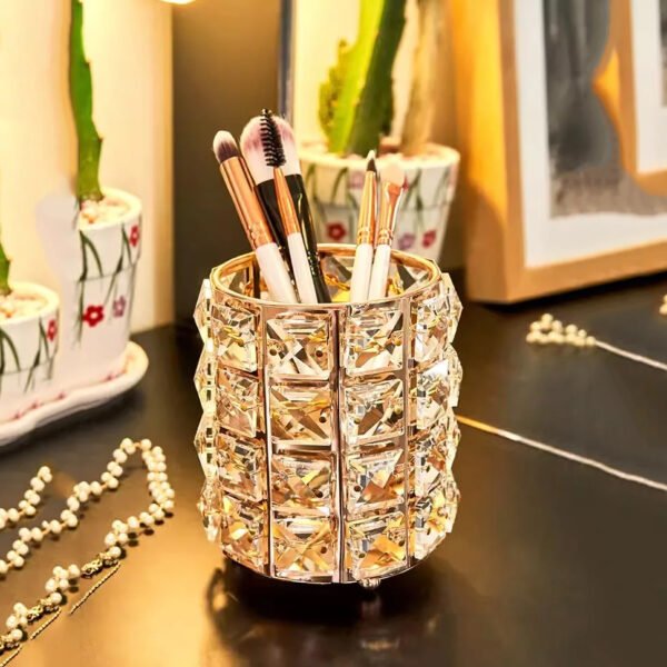 Golden Crystal Makeup Brush Holder - Image 1