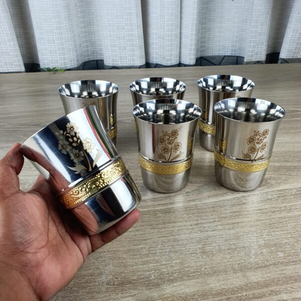 6 Pcs Stainless Steel Indian Water Glass Set - Image 4
