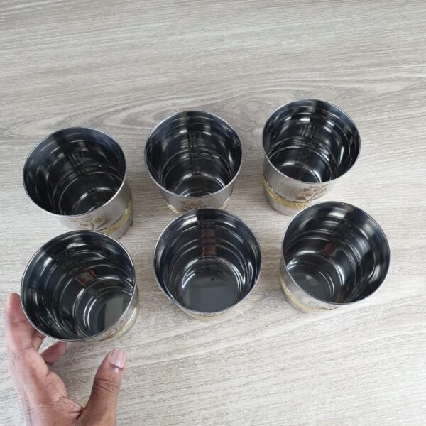 6 Pcs Stainless Steel Indian Water Glass Set - Image 3
