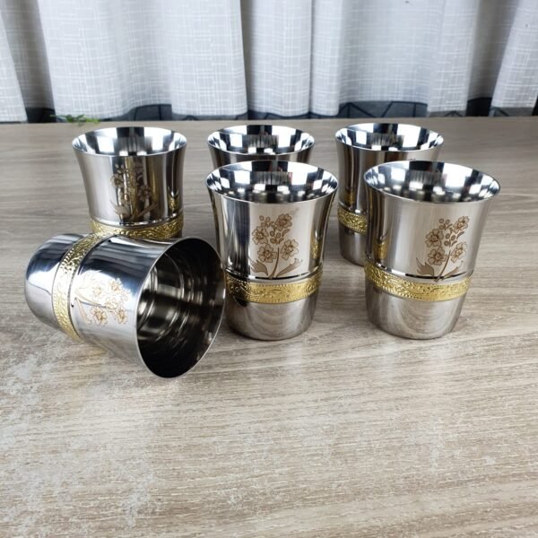 6 Pcs Stainless Steel Indian Water Glass Set - Image 1