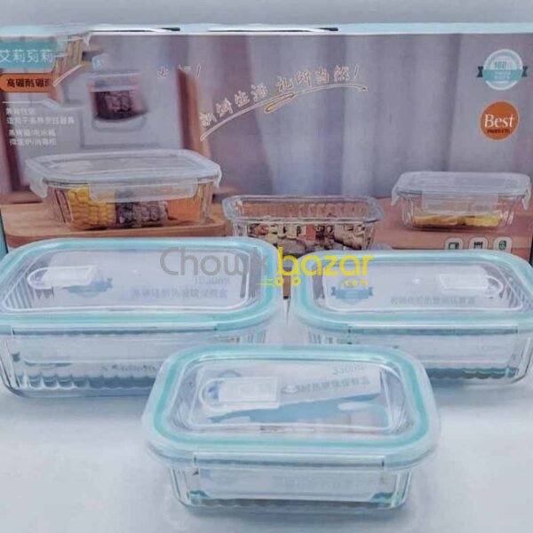 3 Pcs Oven Proof Step Design Round,Square Glass Bati Set 00742 - Image 3