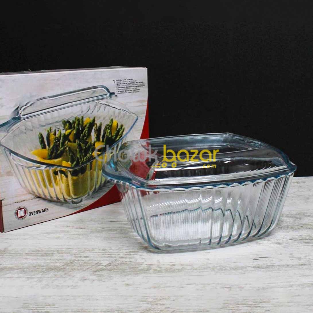 1000ml Staip Design Two Handle Serving Dish with Glass Lid 00891 (1) 1000ml Staip Design Two Handle Serving Dish with Glass Lid 00891 - Image 1