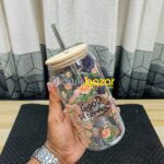 Can Shape Good Afternon Green Flower Juice pot with Straw HDV 00914