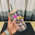 Can Shape Good Afternon Pink Flower Juice pot with Straw HDV 00914